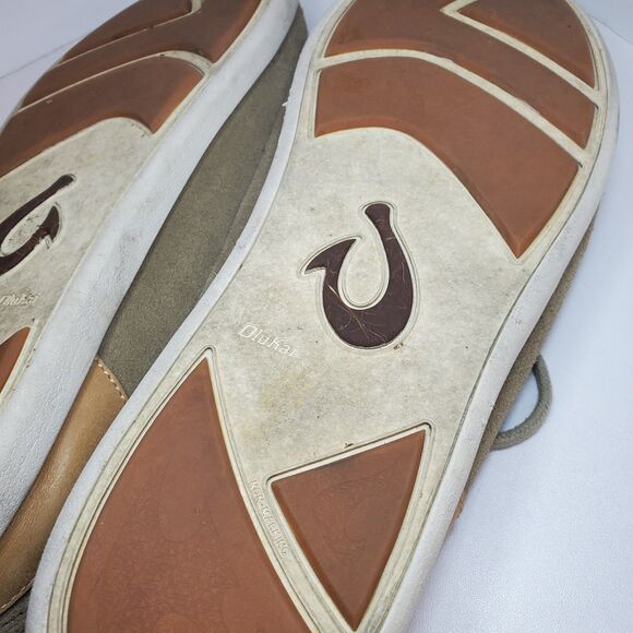 Olukai Nalukai KALA Tan Beige Leather Lace Up Loafer Shoes Men’s Size 13 main image 10
